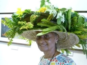 Gloria Margetson won the prize for the most creative hat at the first MNT Flower Show